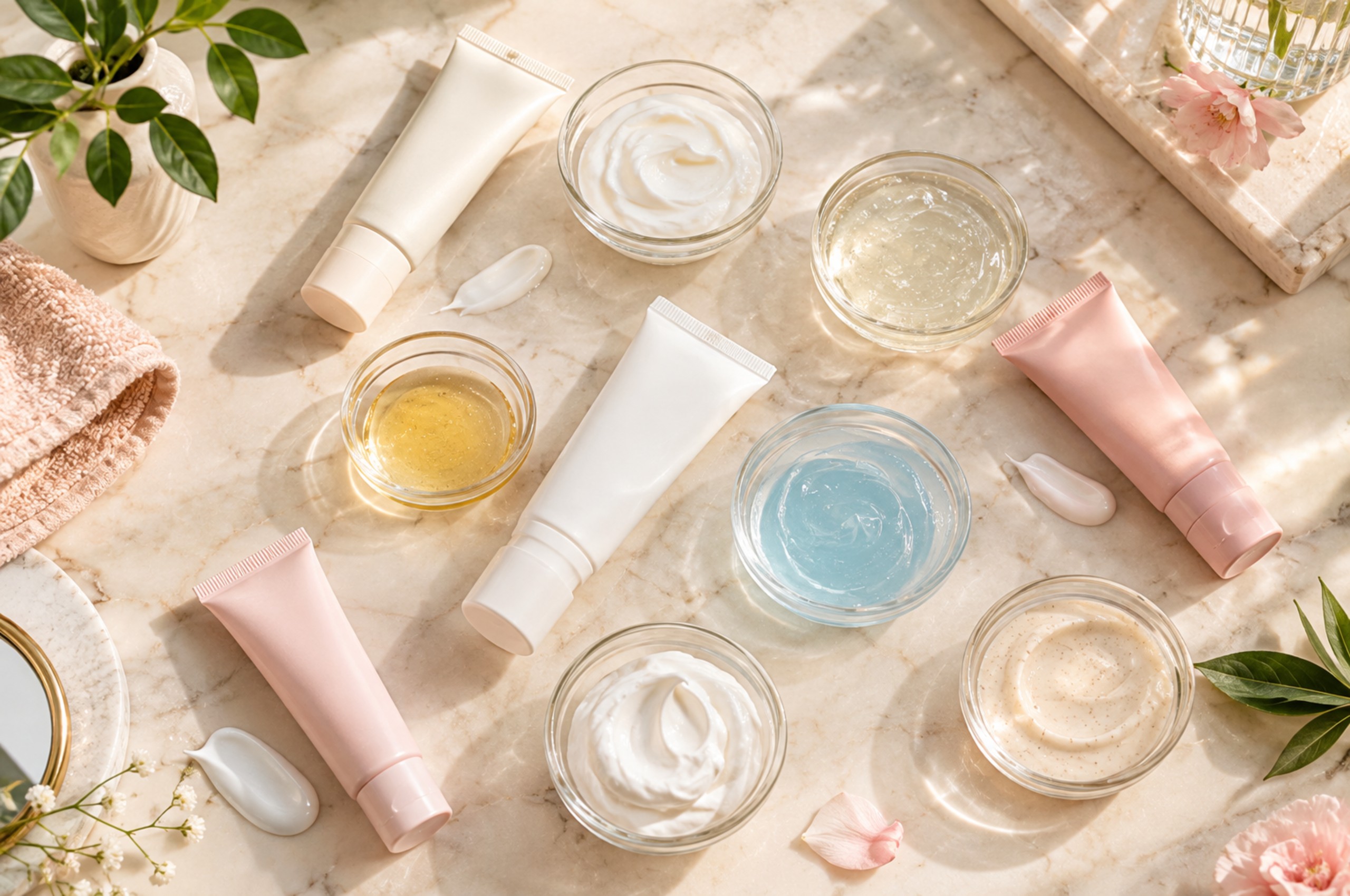 Different sunscreen textures for choosing products by skin type