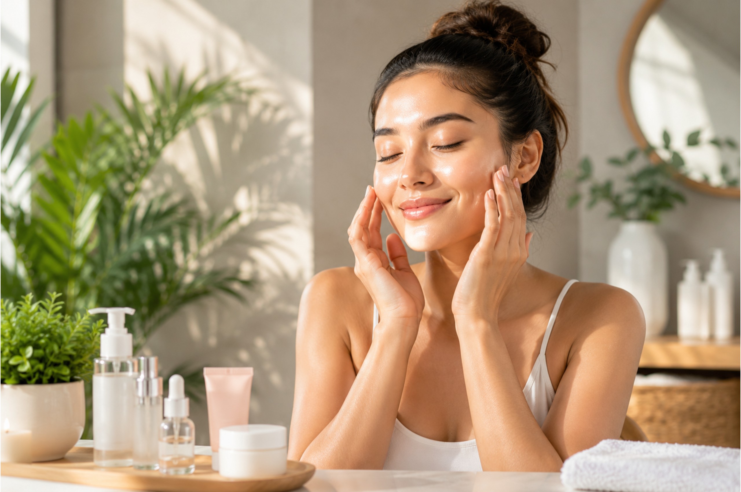 Woman following a simple skincare routine