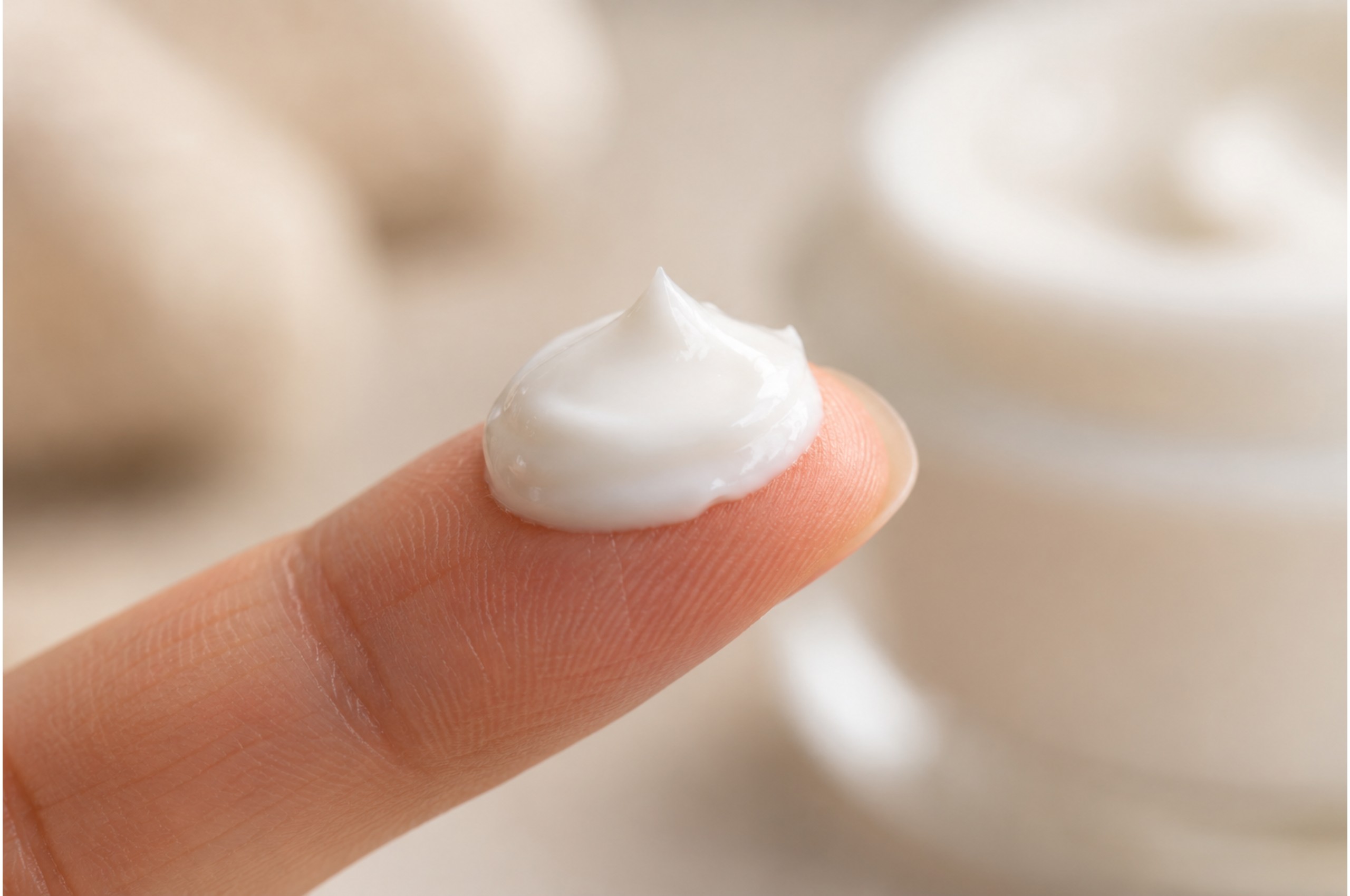 Pea-sized amount of retinol cream on fingertip
