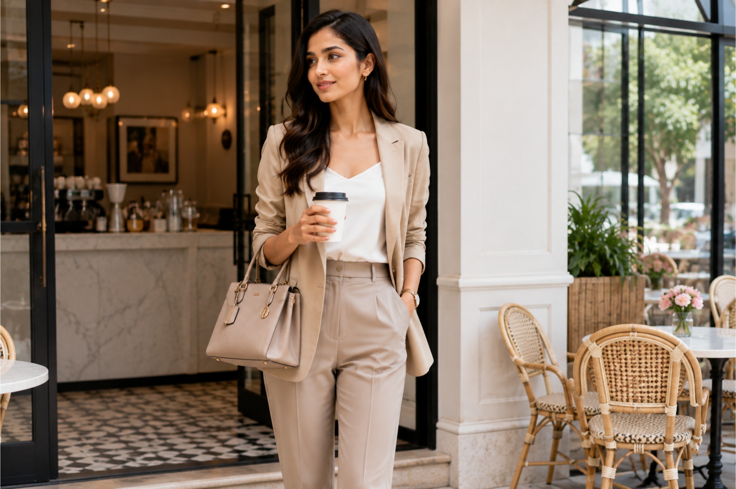 Woman wearing a stylish layered outfit