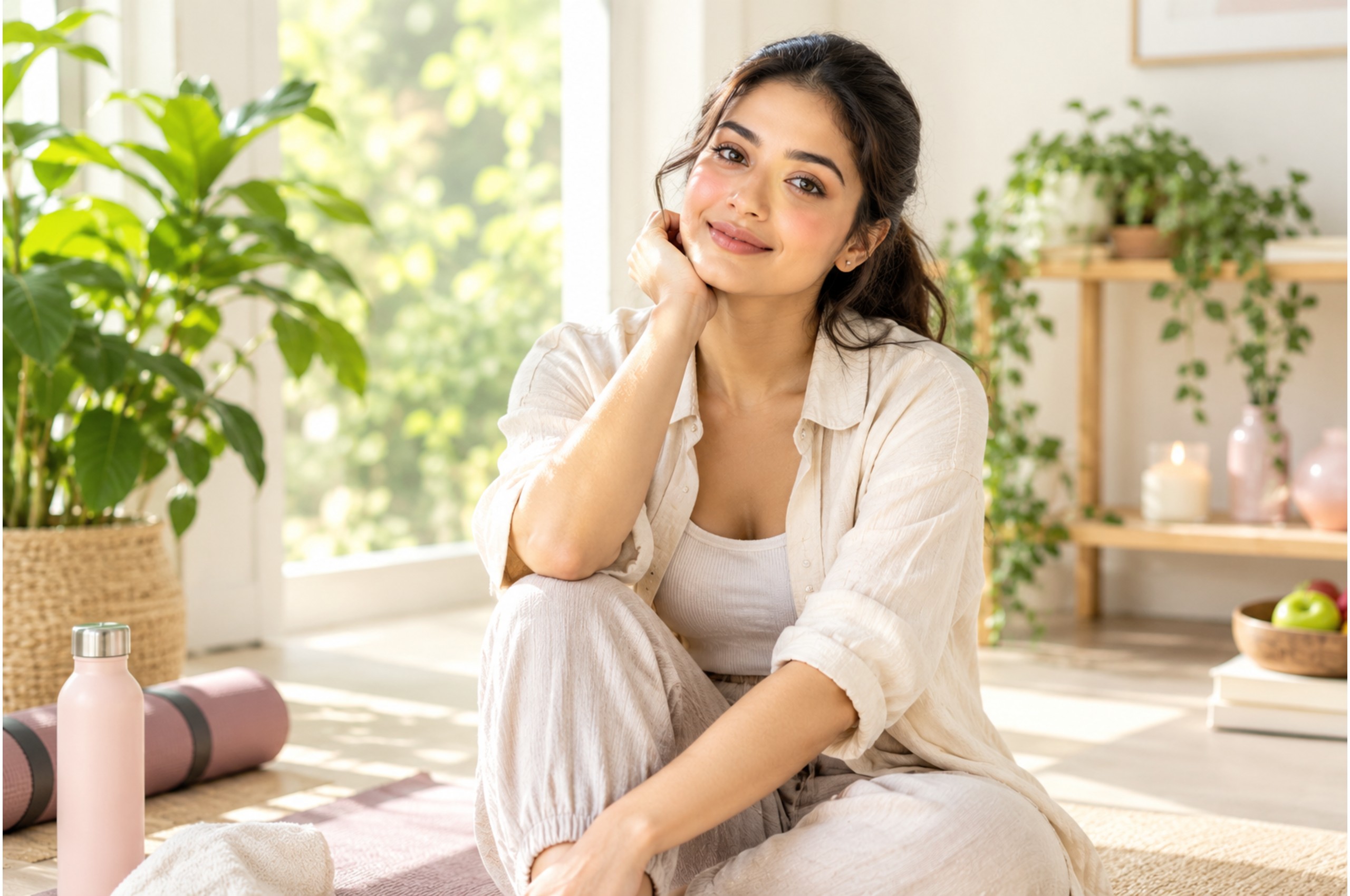 Confident woman enjoying a calm, healthy lifestyle