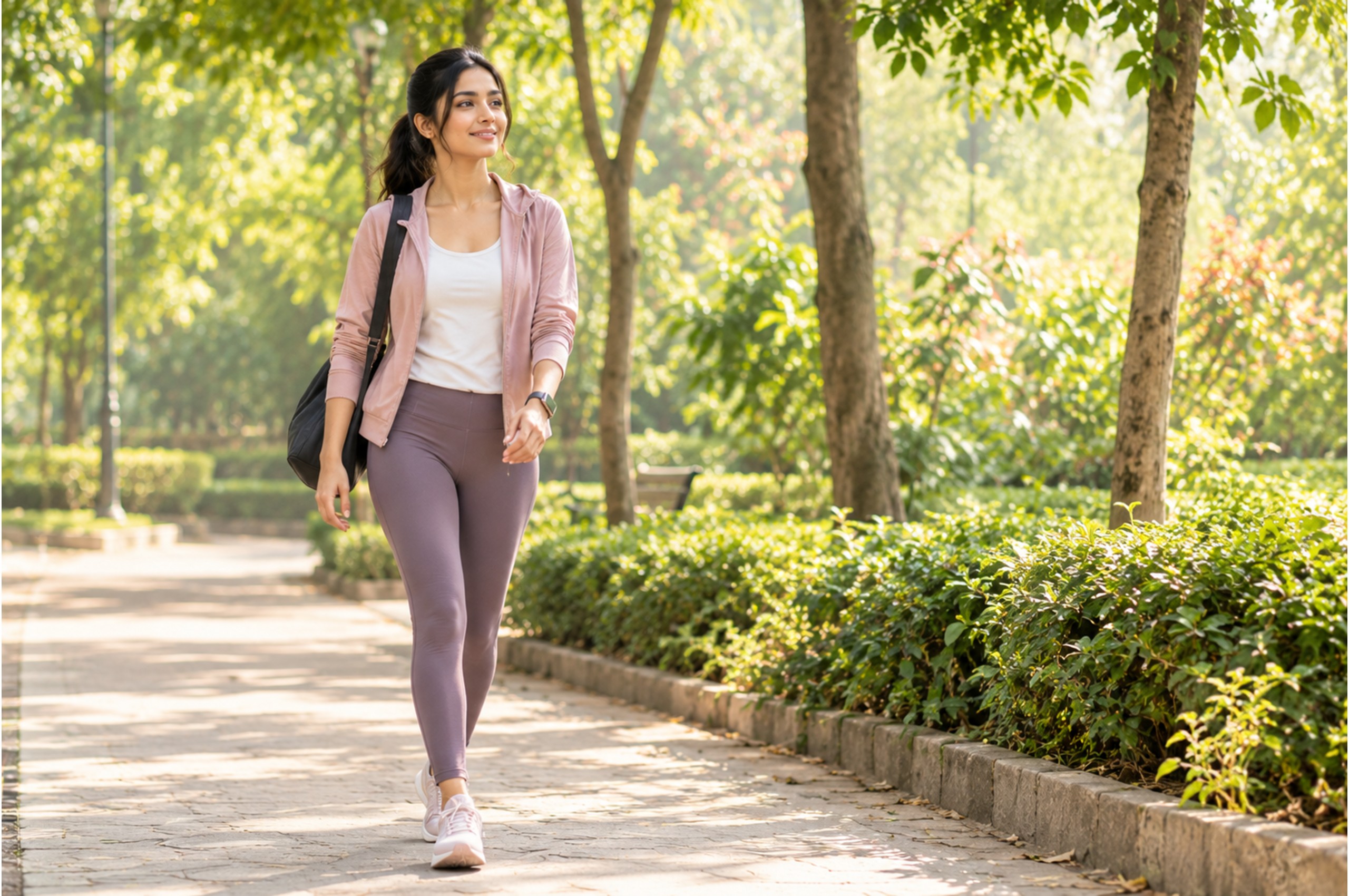 Woman taking a morning walk for everyday wellness