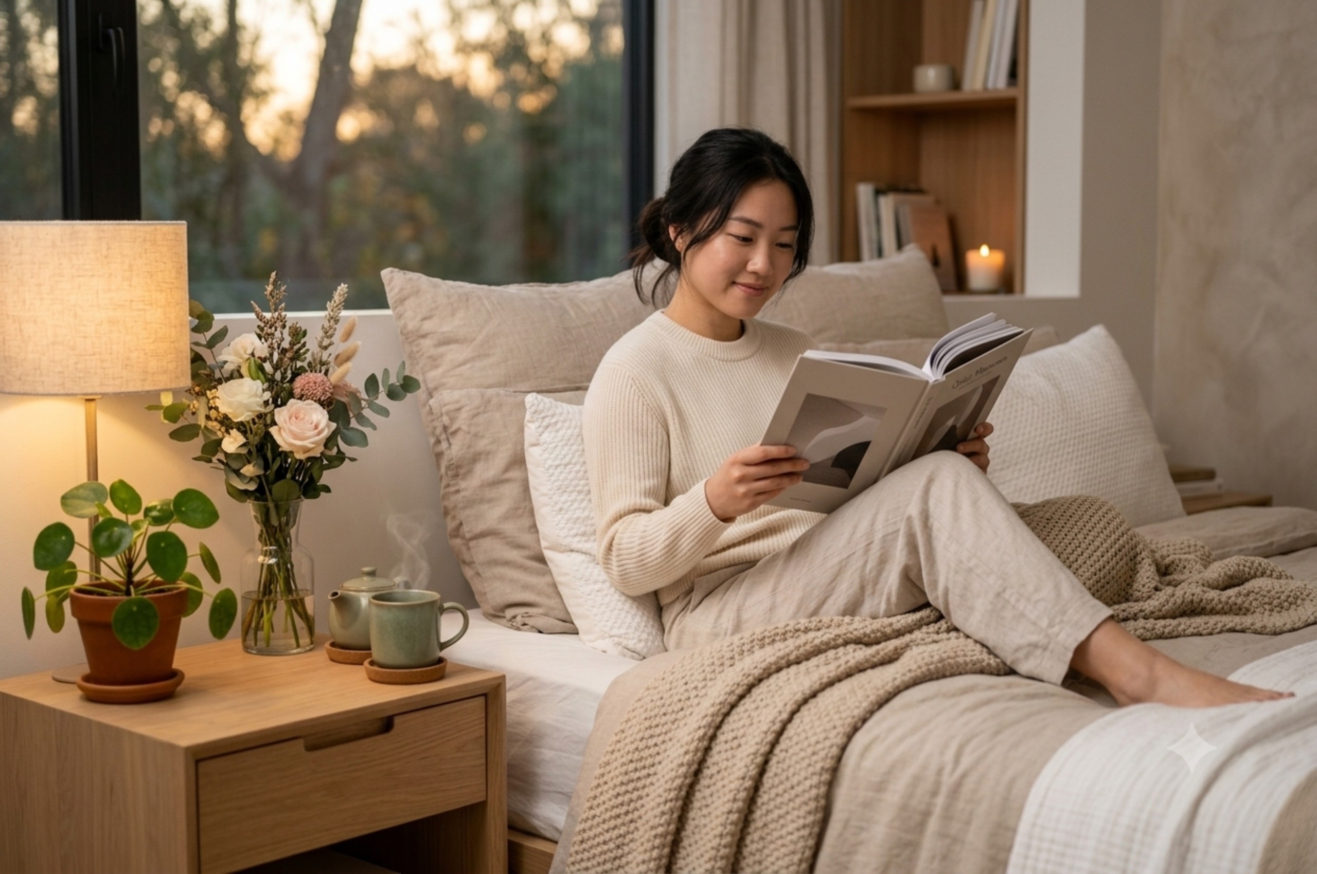 Woman enjoying peaceful personal me-time at home