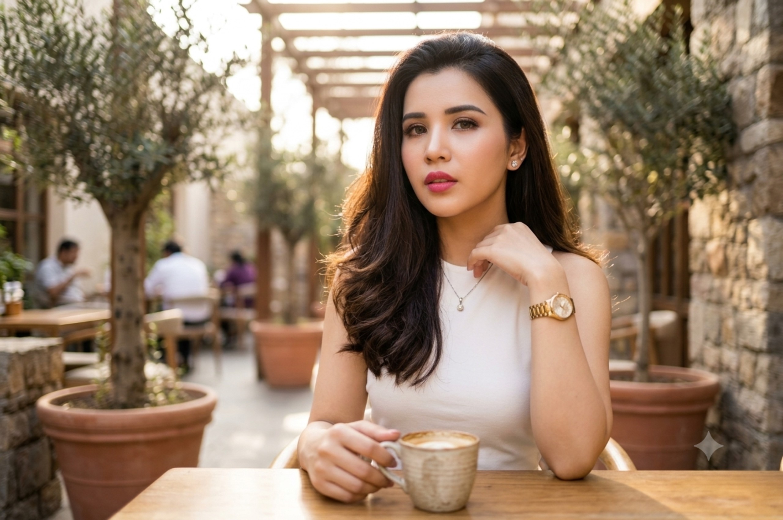 Woman with naturally glossy, healthy-looking hair outdoors