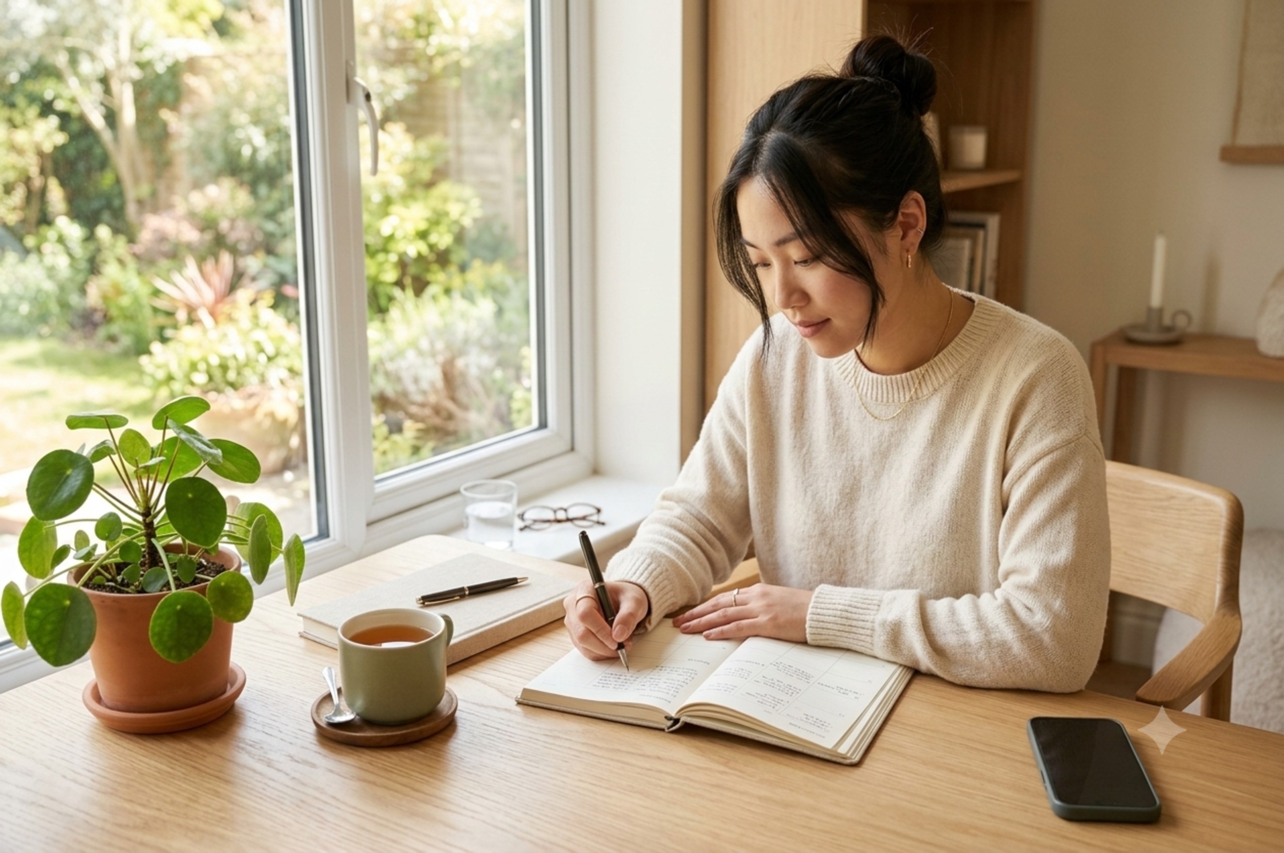 Woman planning her week in a journal