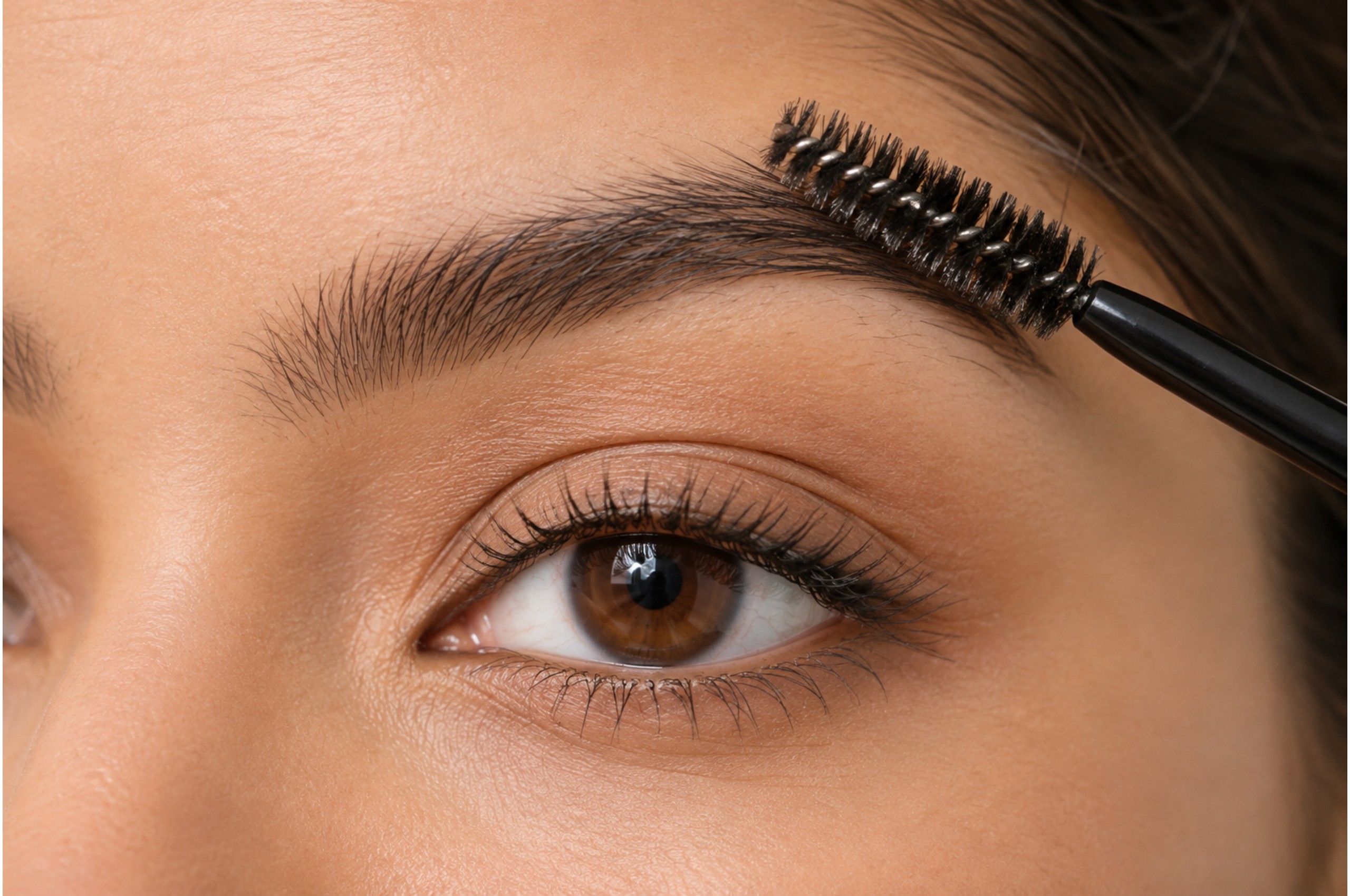 Spoolie brush blending a lightly filled eyebrow