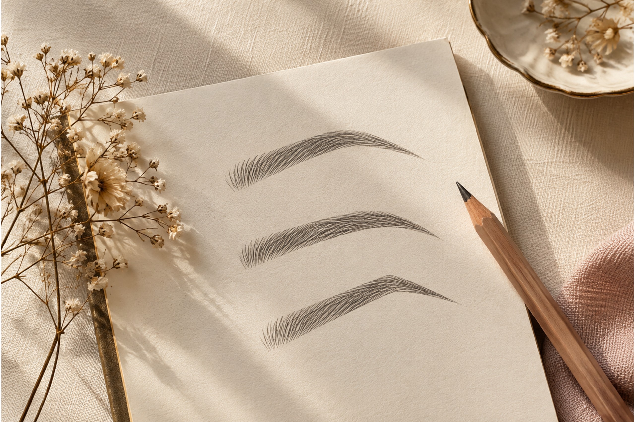 Different eyebrow shapes sketched for the face shape guide