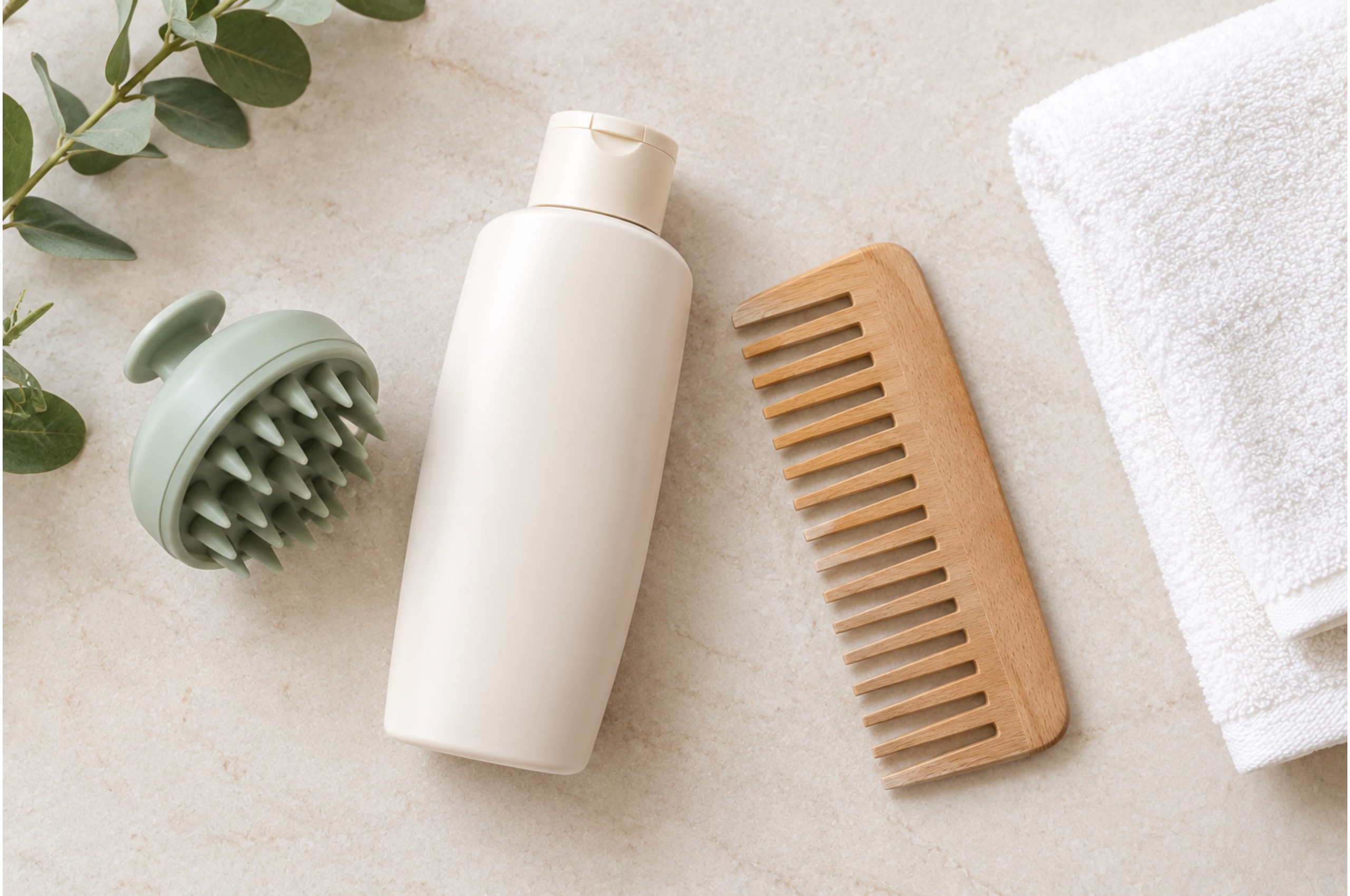 Scalp massager, shampoo and comb for a scalp care routine